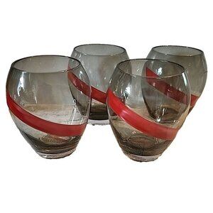 Set of 4 GH Mumm Champagne Smokey Glass Stemless Wine Glasses Red Stripe